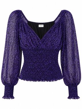 Steve Madden Purple Smocked V-Neck Semi-Sheer Sleeves Small